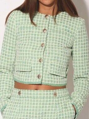 Walter Baker Pastel Mint Green Tweed Cropped Blazer